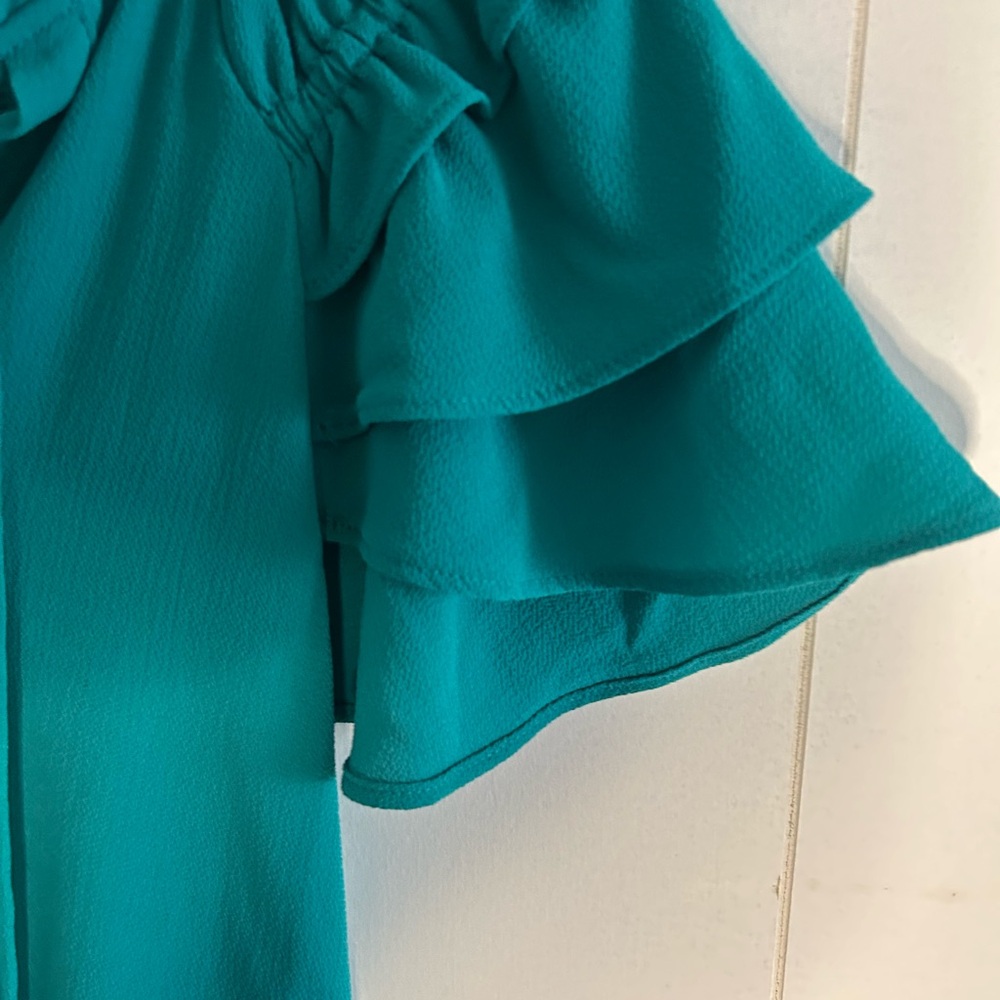 Zara Teal Ruffled Blouse - Picture 6 of 10